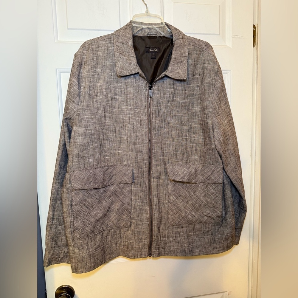 Tasso Elba Men’s Vieste Bomber Jacket Brown Heather XL Full Zip Linen Blend